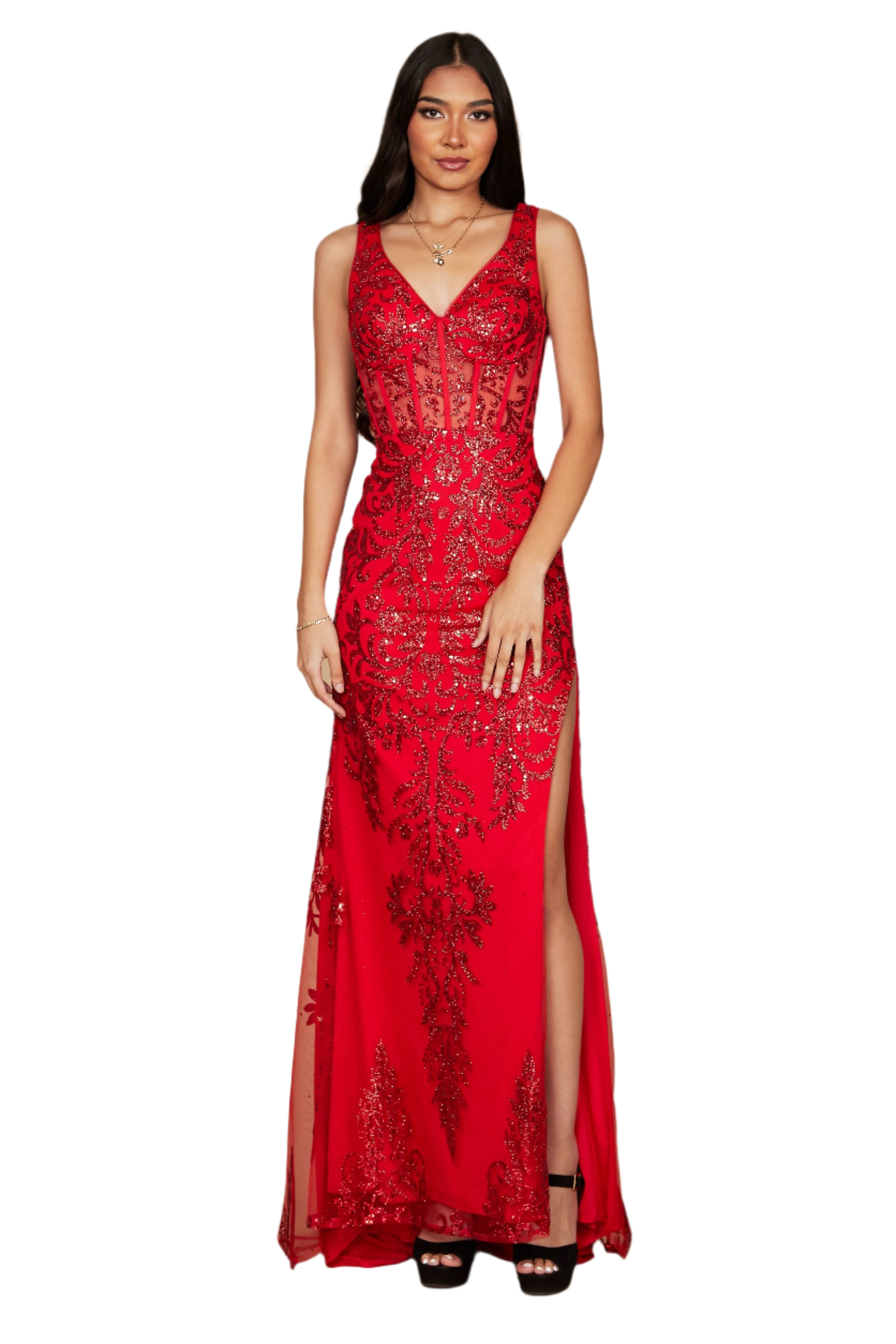 Kos Couture Sequin Corset-Style Bodice Formal Gown Prom Dress-5